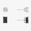 Silver Treasures Womens Cubic Zirconia Sterling Silver 2 Pair Earring Set In Silver