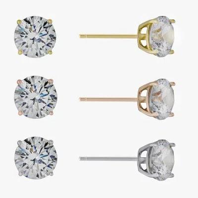 Silver Treasures Womens Cubic Zirconia Sterling Silver 3 Pair Earring Set In Gold
