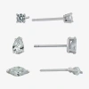 Silver Treasures Womens Cubic Zirconia Sterling Silver 3 Pair Earring Set In Metallic