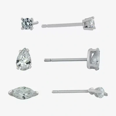 Silver Treasures Womens Cubic Zirconia Sterling Silver 3 Pair Earring Set In Transparent
