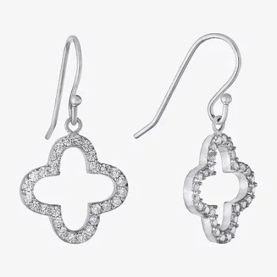 Silver Treasures Womens Cubic Zirconia Sterling Silver Clover Drop Earrings