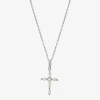 Silver Treasures Womens Cubic Zirconia Sterling Silver Cross 18 Inch Pendant Necklace In Metallic