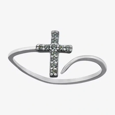 Silver Treasures Womens Cubic Zirconia Sterling Silver Cross Bypass Band In Metallic