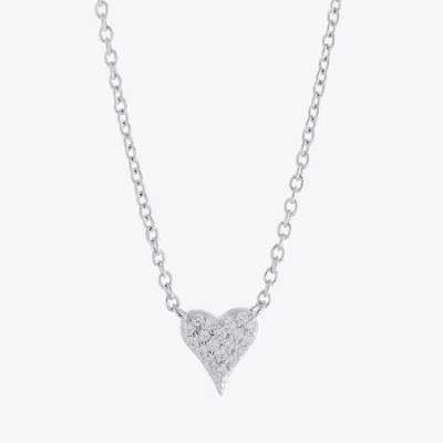 Silver Treasures Womens Cubic Zirconia Sterling Silver Heart 16 Inch Pendant Necklace