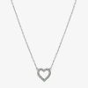 Silver Treasures Womens Cubic Zirconia Sterling Silver Heart 16 Inch Pendant Necklace In Metallic