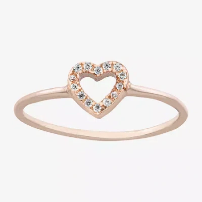 Silver Treasures Womens Cubic Zirconia Sterling Silver Heart Band In Gold