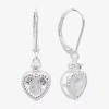 Silver Treasures Womens Cubic Zirconia Sterling Silver Heart Hypoallergenic Drop Earrings In Metallic