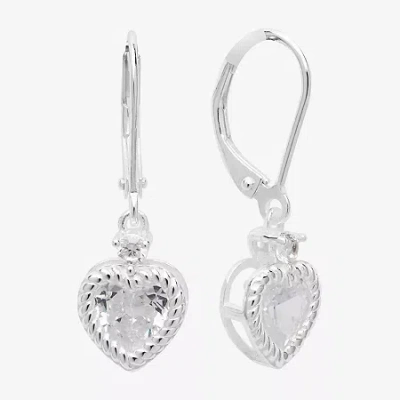 Silver Treasures Womens Cubic Zirconia Sterling Silver Heart Hypoallergenic Drop Earrings In Metallic