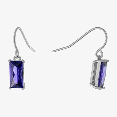 Silver Treasures Womens Cubic Zirconia Sterling Silver Rectangular Drop Earrings In Purple