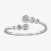 Silver Treasures Womens Cubic Zirconia Sterling Silver Round Bypass Band In Metallic