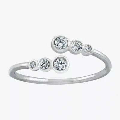 Silver Treasures Womens Cubic Zirconia Sterling Silver Round Bypass Band In Metallic