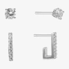 Silver Treasures Womens Cubic Zirconia Sterling Silver Square 2 Pair Earring Set In Silver