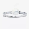Silver Treasures Womens Cultured Freshwater Pearl Cubic Zirconia Sterling Silver Band In Silver
