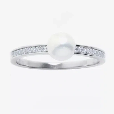 Silver Treasures Womens Cultured Freshwater Pearl Cubic Zirconia Sterling Silver Band