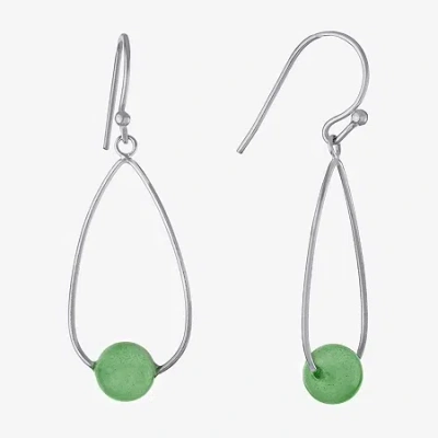 Silver Treasures Womens Green Aventurine Sterling Silver Drop Earrings