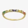 Silver Treasures Womens Multi Color Cubic Zirconia 14k Gold Over Silver Delicate Band In Gold