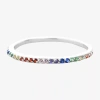 Silver Treasures Womens Multi Color Cubic Zirconia Sterling Silver Round Delicate Band In Silver