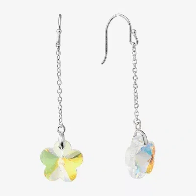 Silver Treasures Womens Pink Crystal Sterling Silver Flower Drop Earrings In Multi
