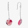 Silver Treasures Womens Pink Crystal Sterling Silver Heart Drop Earrings In Pink