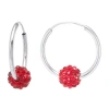 Silver Treasures Womens Red Crystal Sterling Silver 16mm Hoop Earrings In Metallic