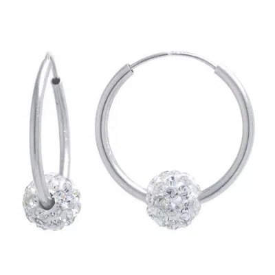 Silver Treasures Womens Red Crystal Sterling Silver 16mm Hoop Earrings In Metallic