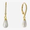 Silver Treasures Womens Simulated Pearl 14k Gold Over Silver Drop Earrings In Transparent
