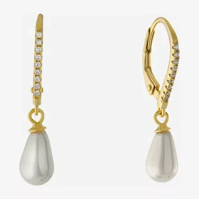 Silver Treasures Womens Simulated Pearl 14k Gold Over Silver Drop Earrings In Transparent