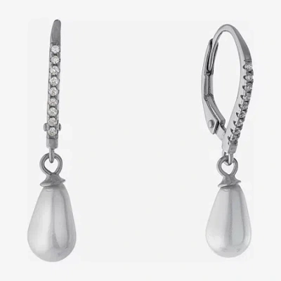 Silver Treasures Womens Simulated Pearl Sterling Silver Round Drop Earrings In Transparent