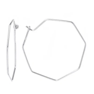 Silver Treasures Womens Sterling Silver 40mm Hoop Earrings In Transparent