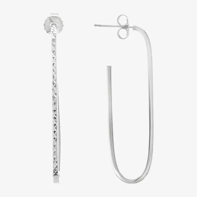 Silver Treasures Womens Sterling Silver 43mm Oval Hoop Earrings In Metallic