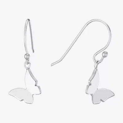 Silver Treasures Womens Sterling Silver Butterfly Drop Earrings In Transparent