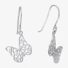 Silver Treasures Womens Sterling Silver Butterfly Drop Earrings In Silver