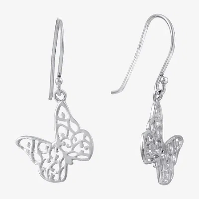 Silver Treasures Womens Sterling Silver Butterfly Drop Earrings