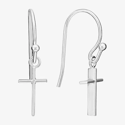 Silver Treasures Womens Sterling Silver Cross Drop Earrings