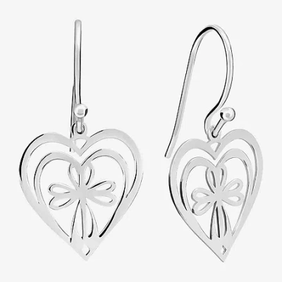 Silver Treasures Womens Sterling Silver Cross Heart Drop Earrings