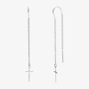 Silver Treasures Womens Sterling Silver Cross Hypoallergenic Drop Earrings In Transparent