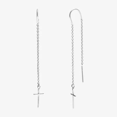 Silver Treasures Womens Sterling Silver Cross Hypoallergenic Drop Earrings In Metallic