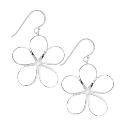 Silver Treasures Womens Sterling Silver Flower Hypoallergenic Drop Earrings In Metallic