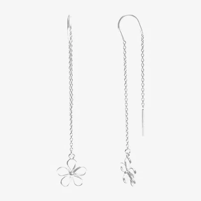 Silver Treasures Womens Sterling Silver Flower Hypoallergenic Drop Earrings