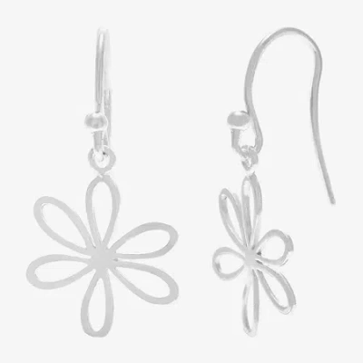 Silver Treasures Womens Sterling Silver Flower Hypoallergenic Drop Earrings In Transparent