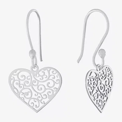 Silver Treasures Womens Sterling Silver Heart Drop Earrings In Metallic