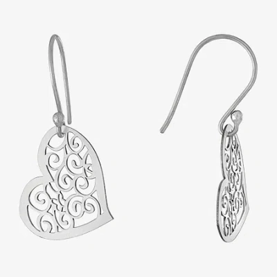 Silver Treasures Womens Sterling Silver Heart Drop Earrings In Transparent