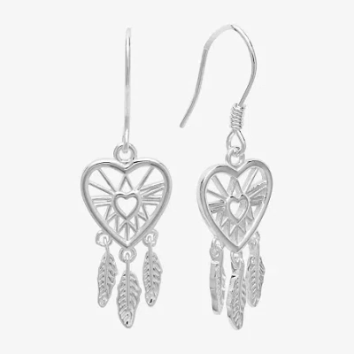 Silver Treasures Womens Sterling Silver Heart Hypoallergenic Drop Earrings In Metallic