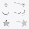 Silver Treasures Womens Sterling Silver Moon Star 3 Pair Earring Set In Silver
