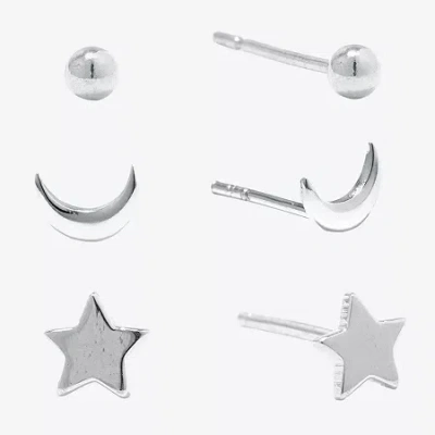Silver Treasures Womens Sterling Silver Moon Star 3 Pair Earring Set