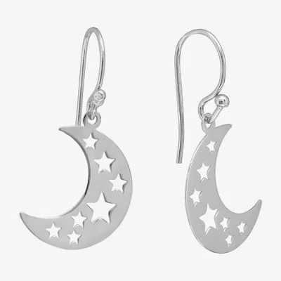 Silver Treasures Womens Sterling Silver Moon Star Drop Earrings In Metallic
