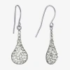 Silver Treasures Womens White Crystal Sterling Silver Oval Drop Earrings In Transparent