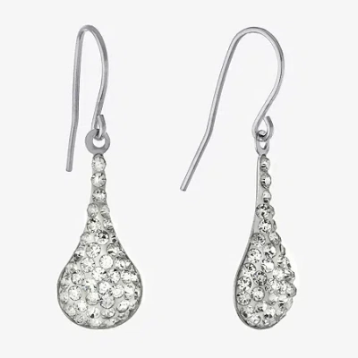 Silver Treasures Womens White Crystal Sterling Silver Oval Drop Earrings In Transparent
