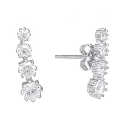 Silver Treasures Womens White Cubic Zirconia Sterling Silver Ear Climbers