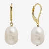 Silver Treasures Womens White Cultured Freshwater Pearl 14k Gold Over Silver Drop Earrings In White